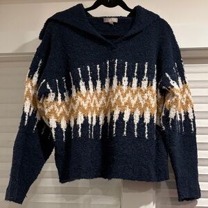 J. Crew Navy and tan Johnny collar Women's Sweater. Small